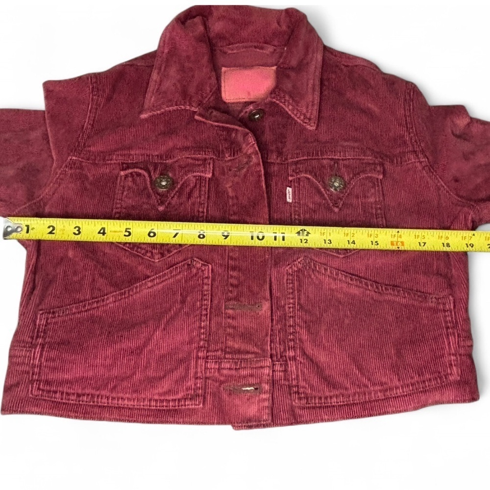 Y2K Levi’s Burgundy Corduroy Cropped Trucker Jacket Women’s - Picture 4 of 7